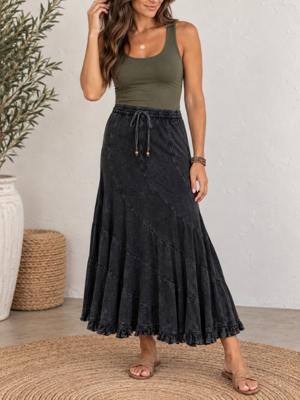 461. Women's Dark Gray Stonewashed Rayon Boho Skirt